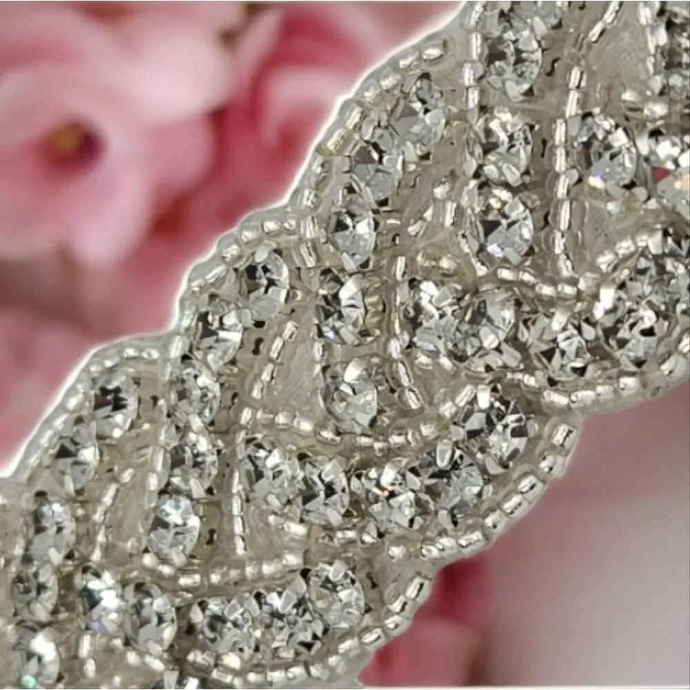 Rhinestone Bridal Belt Sash Crystal Beaded Wedding Dress Waist Tie White 95